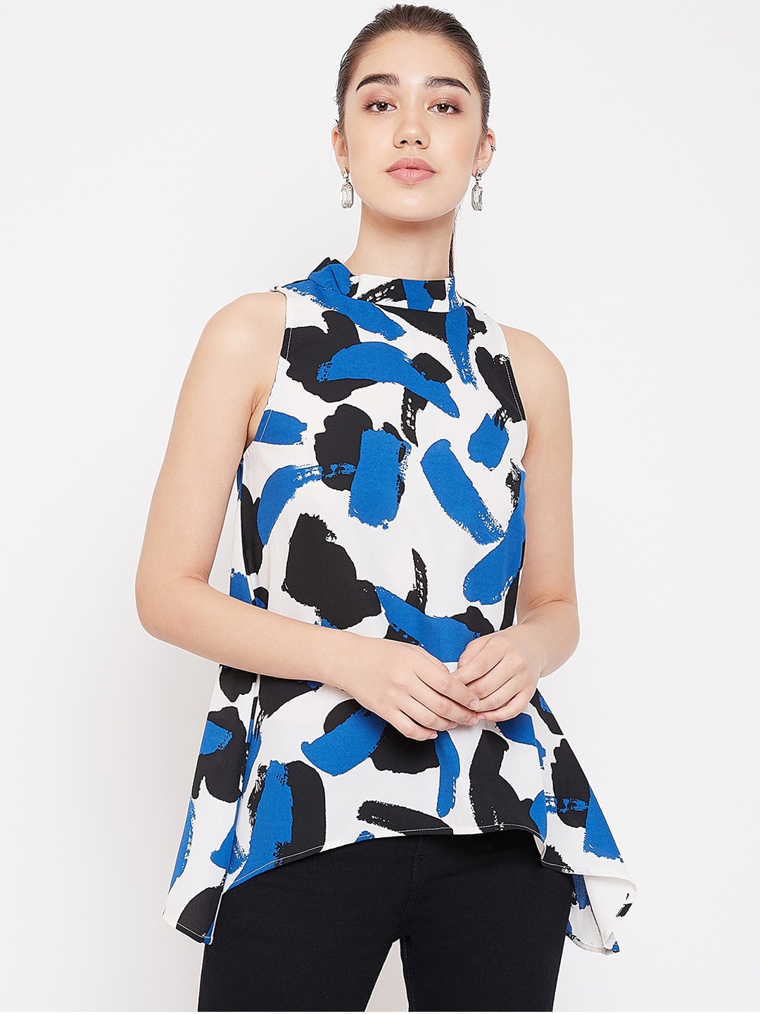 

PURYS Women White Printed A-Line Top