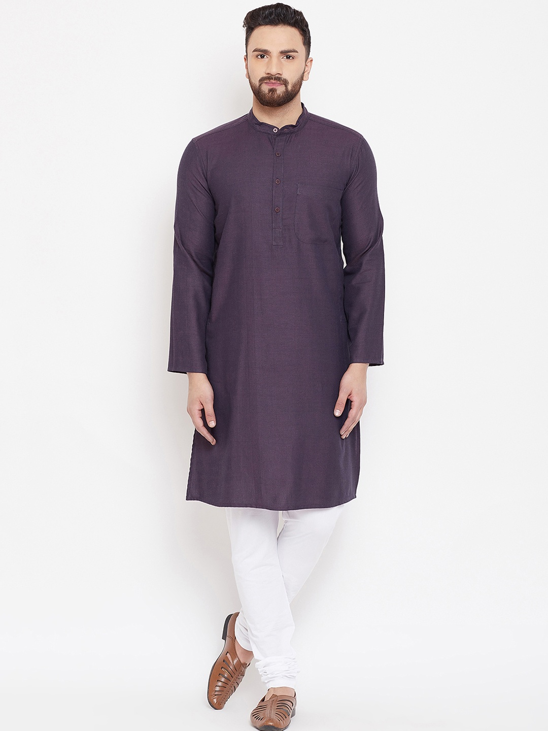 

even Men Purple Solid Straight Kurta