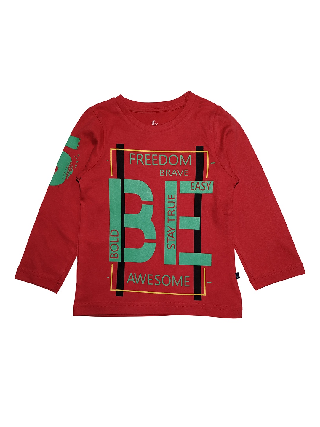 

KiddoPanti Boys Red Green Printed Round Neck Pure Cotton T-shirt