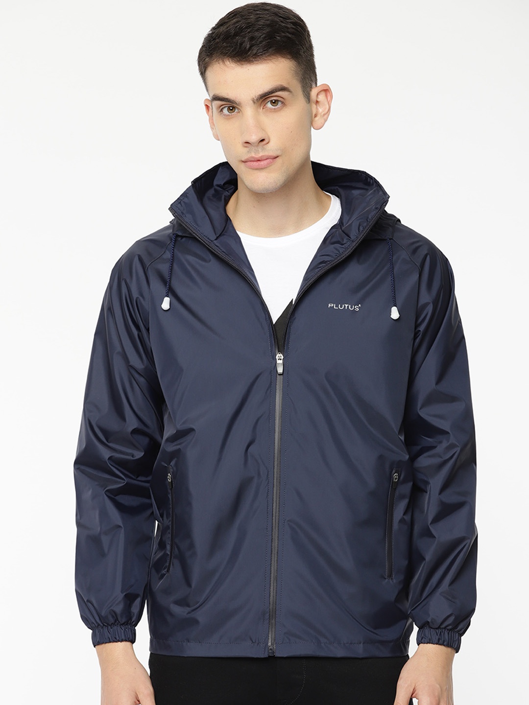 

Plutus Men Navy Blue Solid Water Resistant Windcheater Padded Jacket