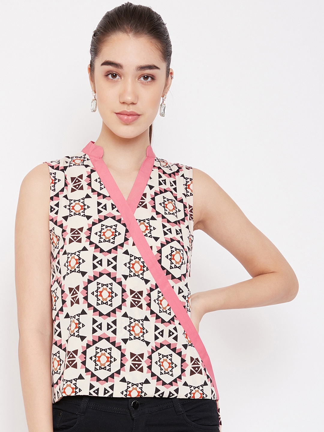 

PURYS Women Beige Printed Top