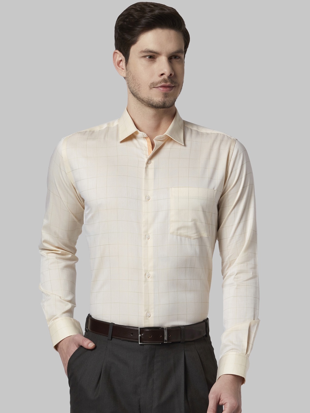 

Park Avenue Men Yellow Slim Fit Checked Formal Shirt