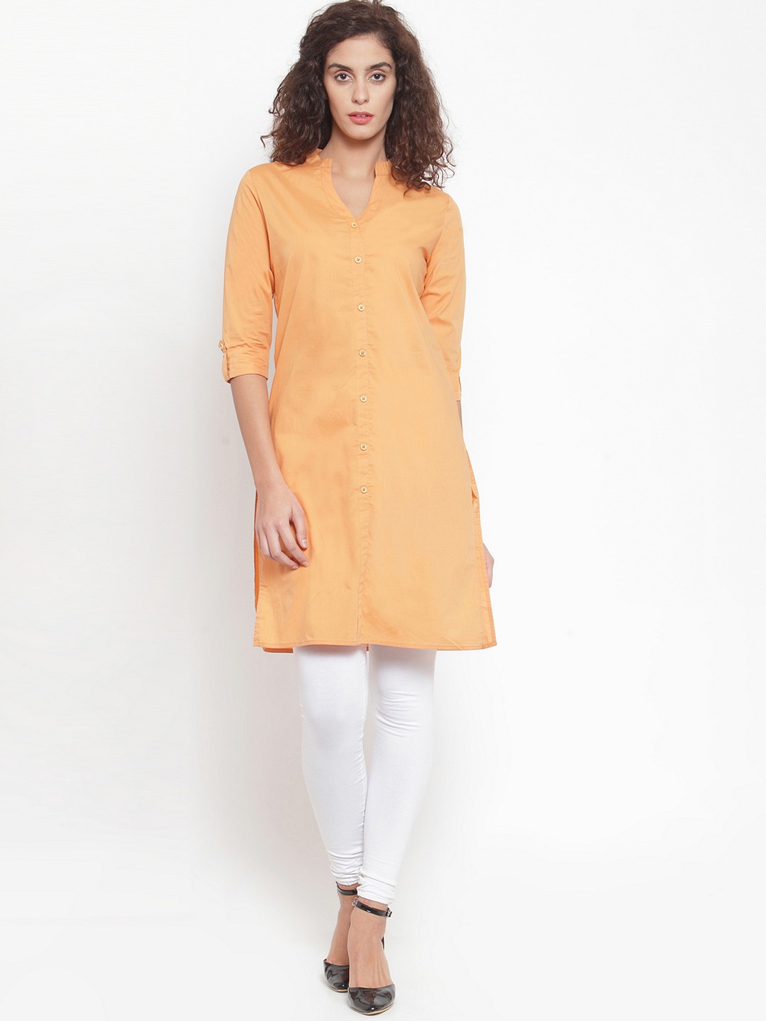 

WESTCLO Women Orange Solid Straight Kurta