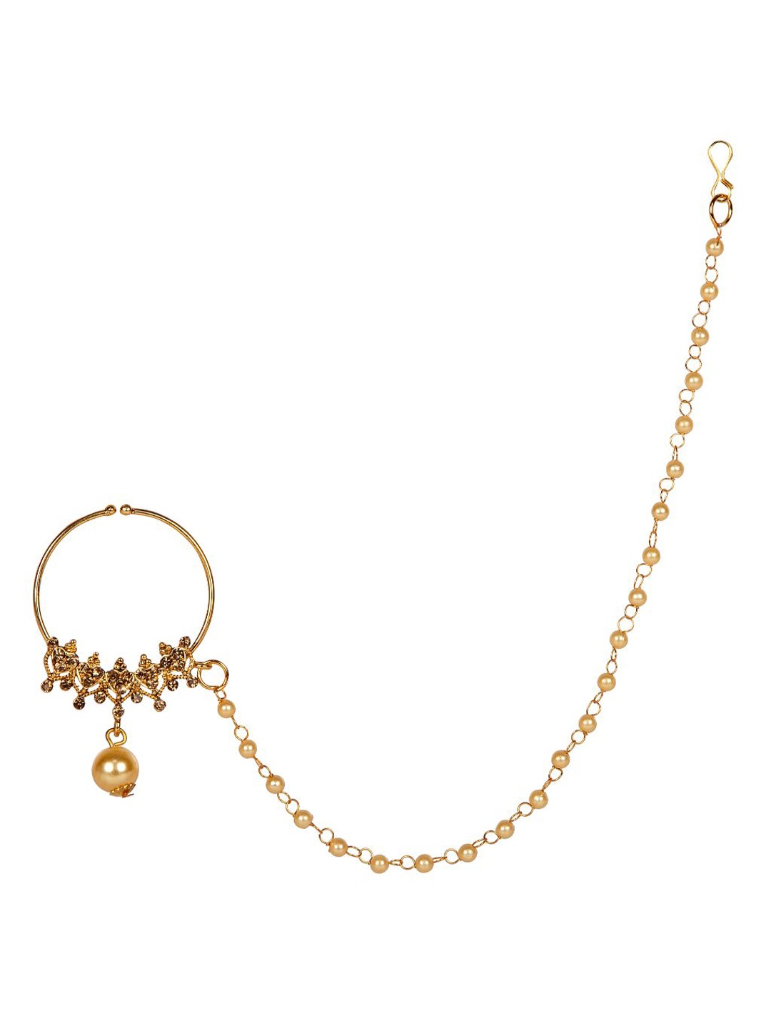 

ANIKAS CREATION Gold-Plated Beaded & Stone-Studded Chained Nose Ring