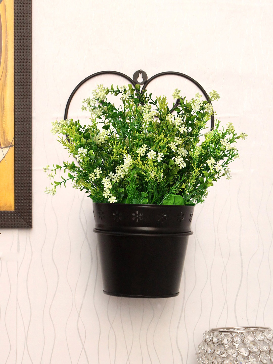 

Home Sparkle Black Round Planter With Hanging Stand
