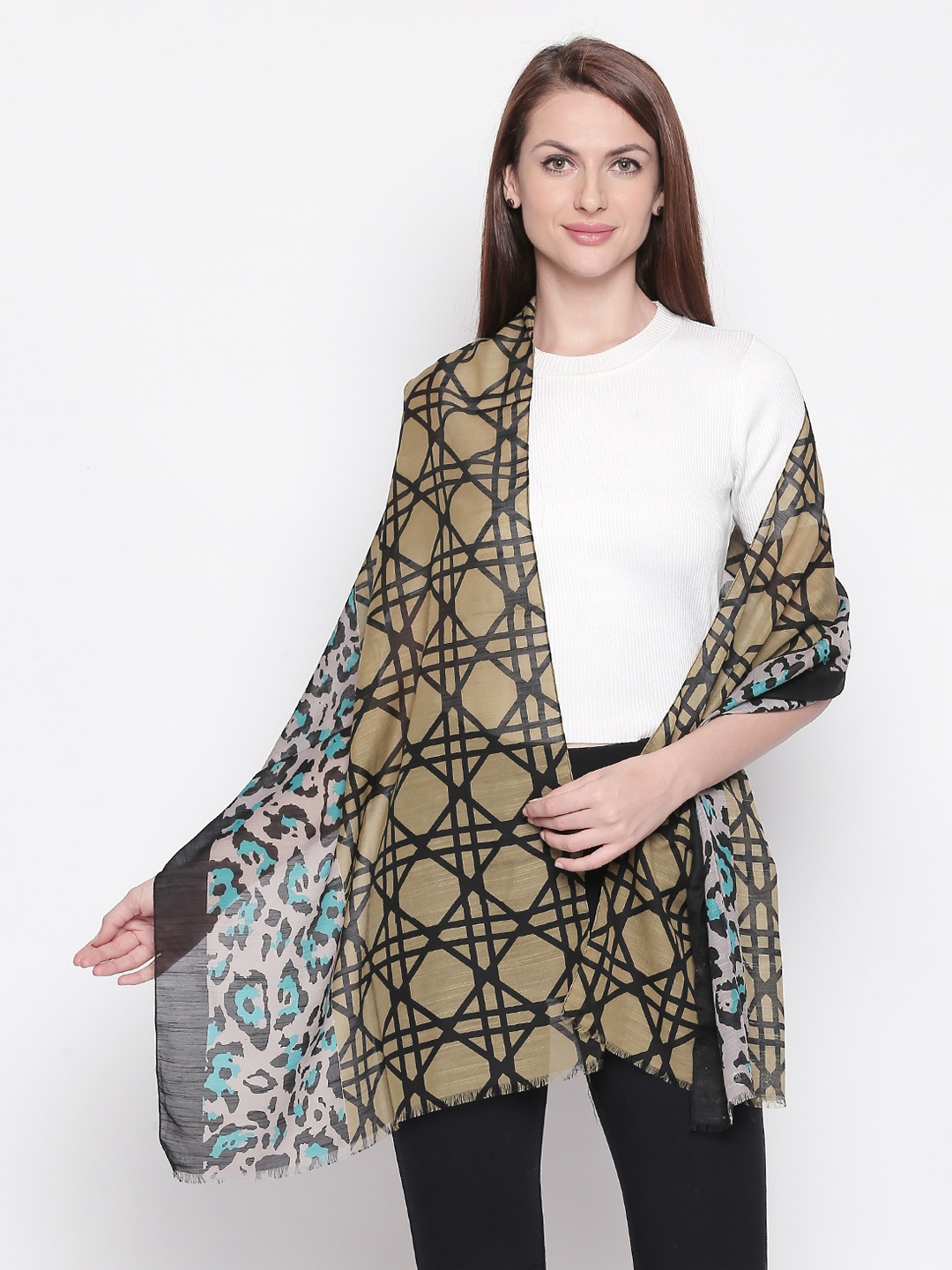 

Style Quotient Women Olive Green Printed Stole