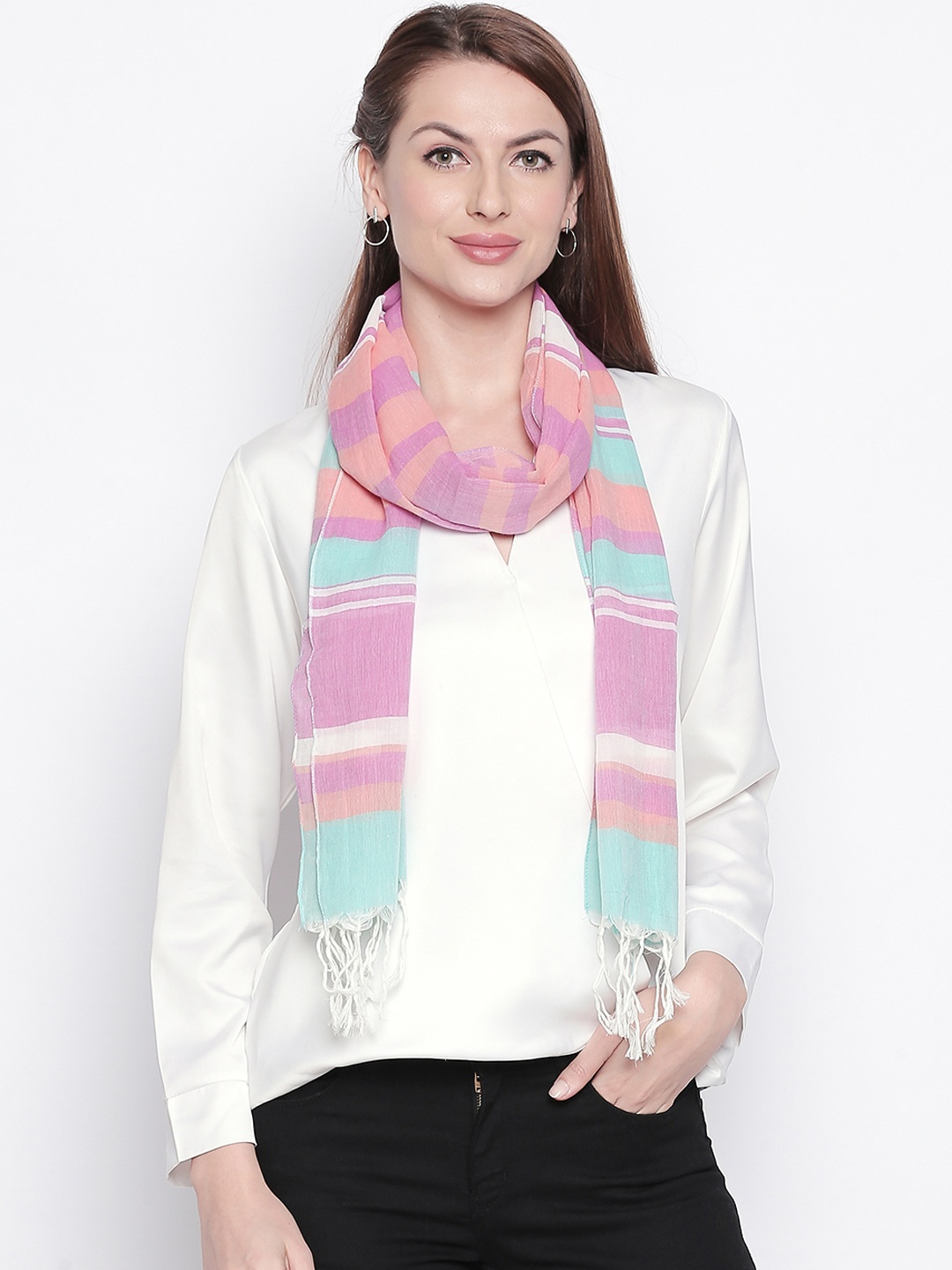 Style Quotient Women Pink & Blue Striped Stole
