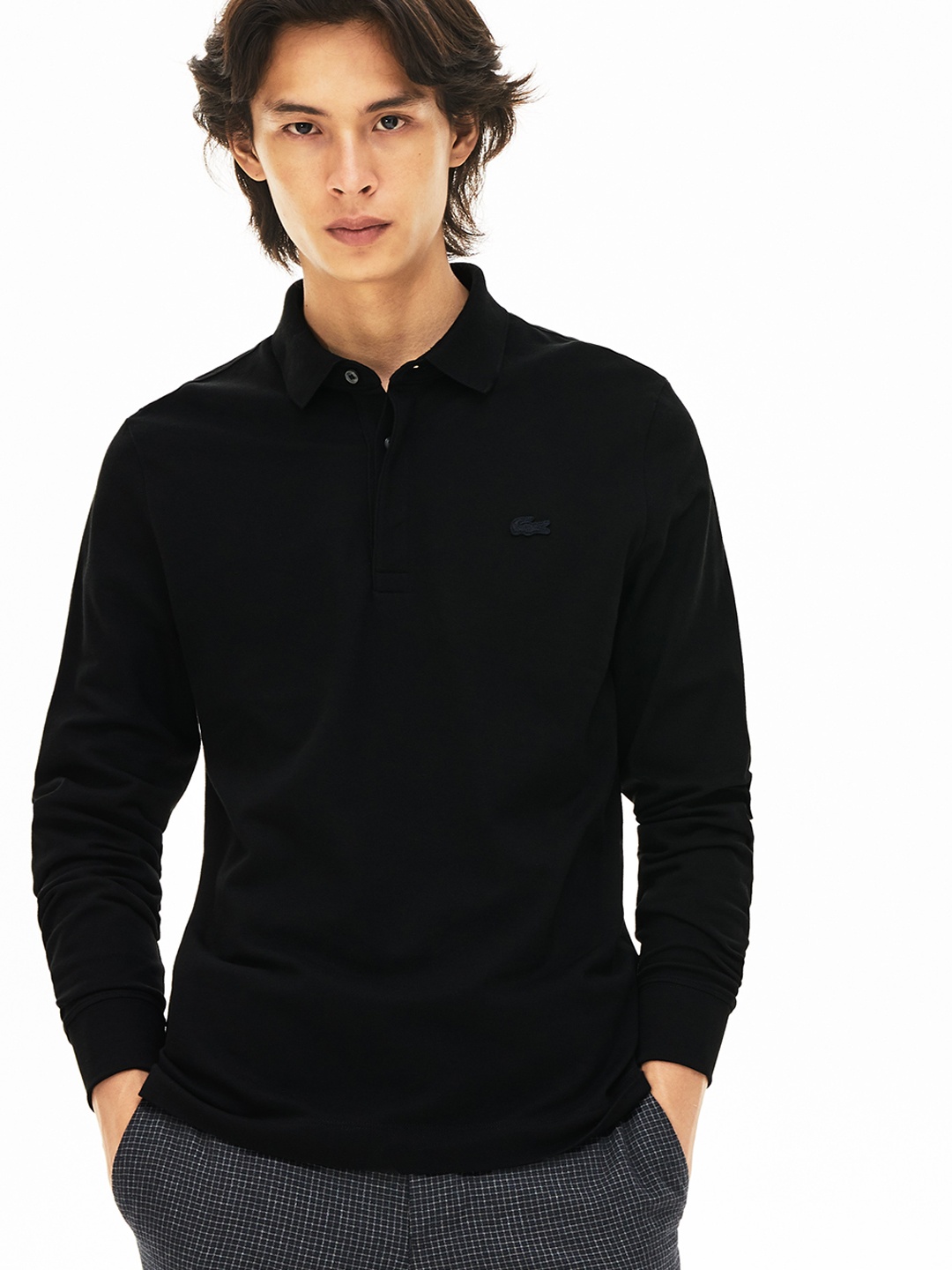 

Lacoste Men Black Solid Polo Collar T-shirt