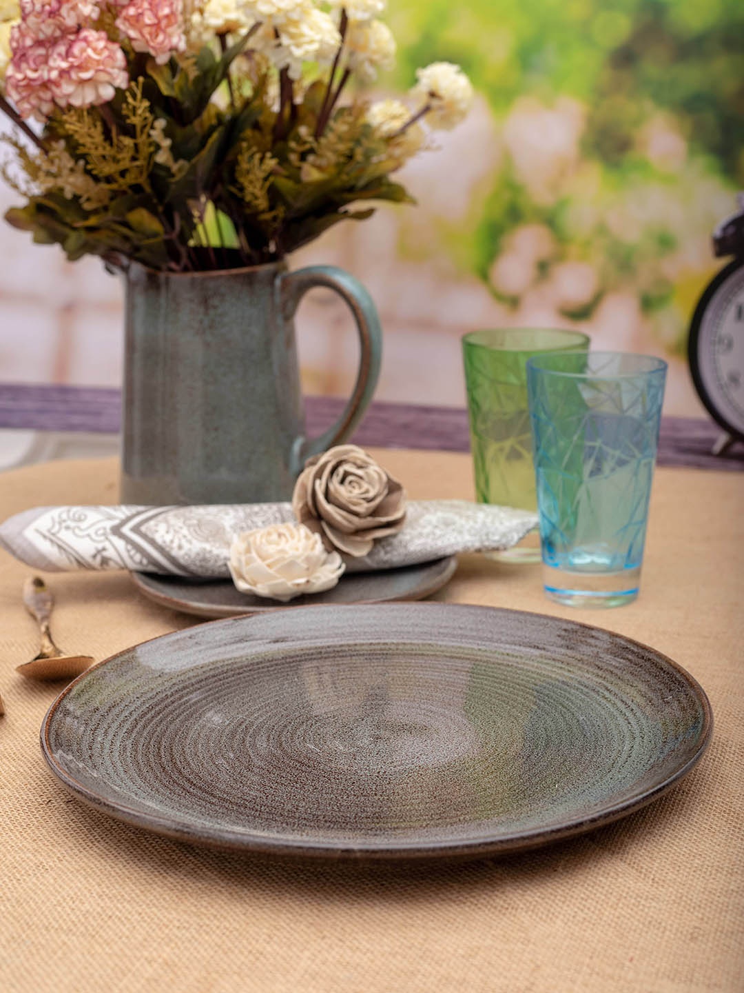 

GOODHOMES Grey Set of 4 Designer Stoneware Dinner Plate Set