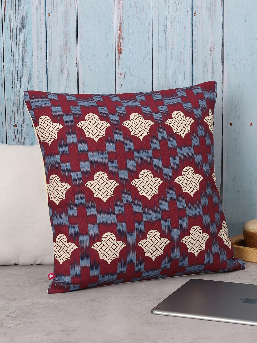 

India Circus by Krsnaa Mehta Red & Beige Set of Single Ethnic Motifs Square Cushion Cover