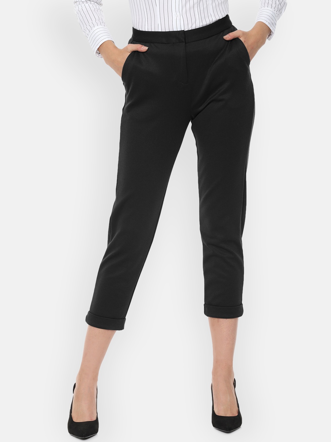 

Van Heusen Woman Black Regular Fit Solid Regular Trousers