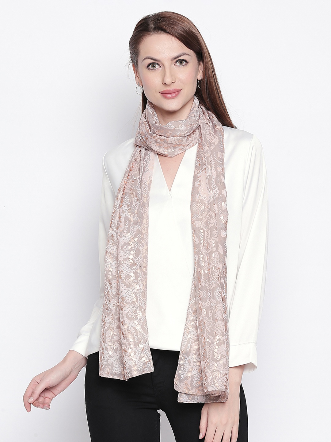 

Style Quotient Women Peach-Coloured & Beige Printed Stole