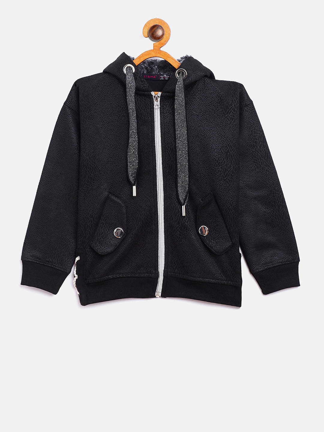 

Ziama Girls Navy Blue Solid Hooded Sweatshirt