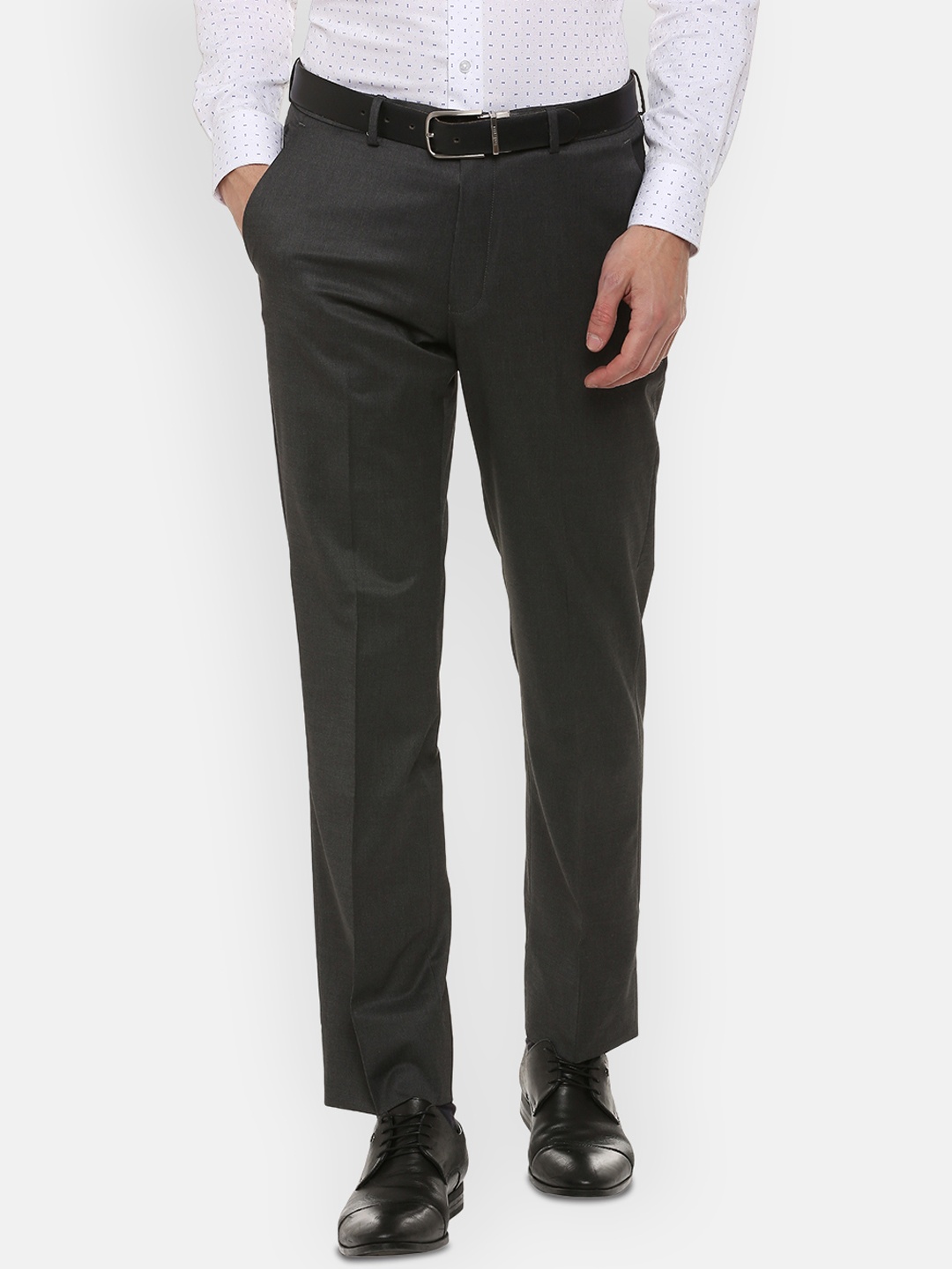 

Louis Philippe Permapress Men Grey Regular Fit Solid Formal Trousers