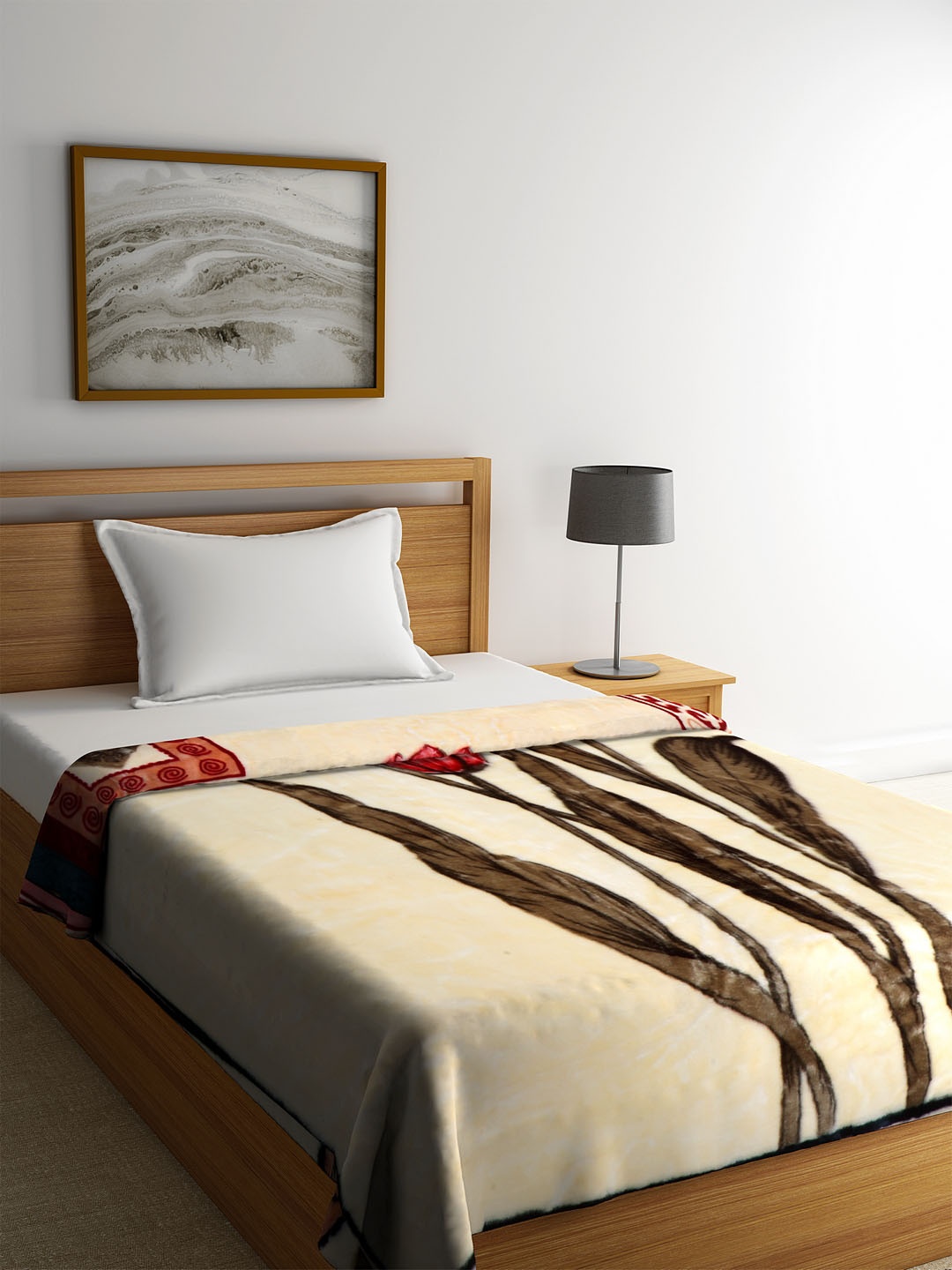

BOMBAY DYEING Cream-Coloured Floral Heavy Winter 600 GSM Single Bed Blanket