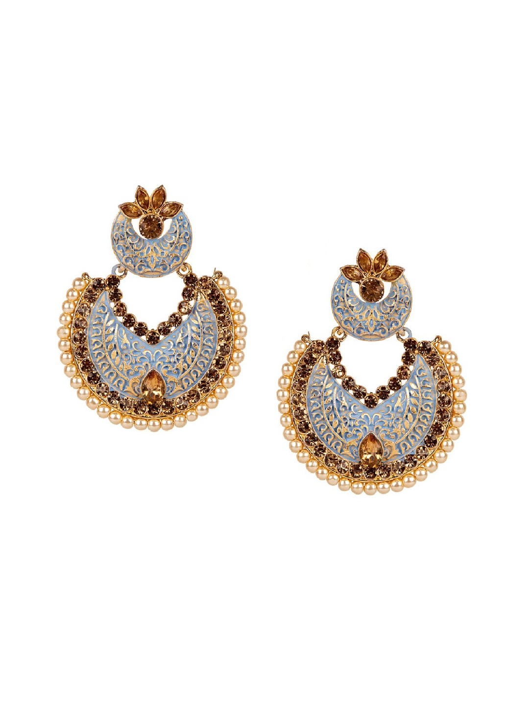 

ANIKAS CREATION Grey Gold-Plated Enamelled Pearl & Kundan Studded Circular Chandbalis