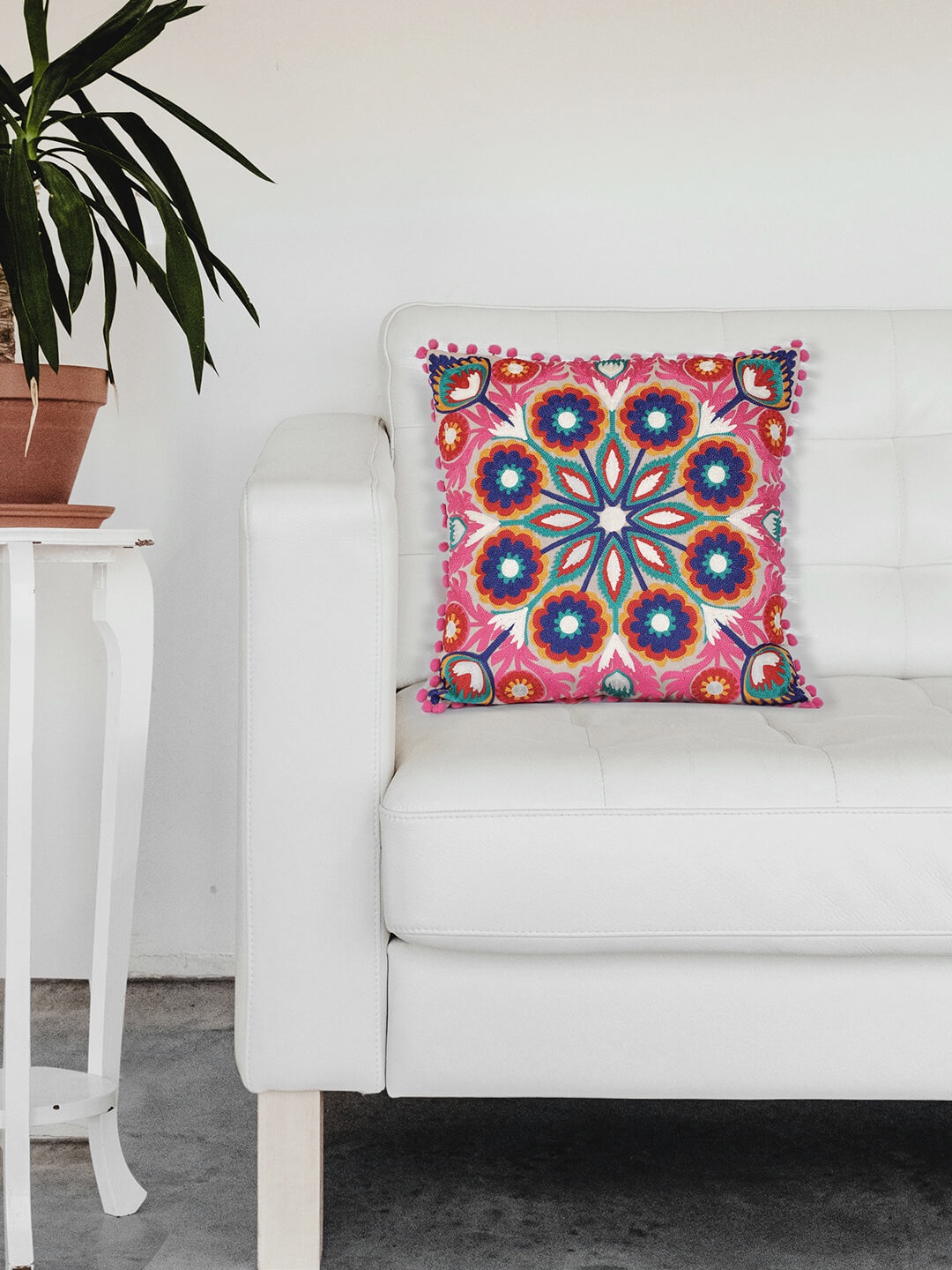 

Chumbak Pink Single Embroidered Square Cushion Cover