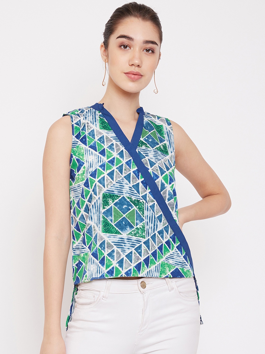

PURYS Women Blue Printed Top