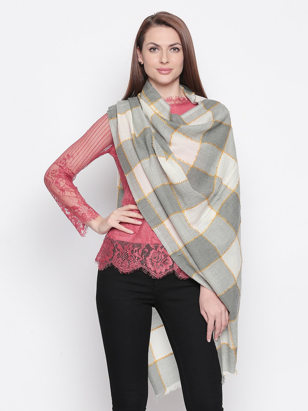 

Style Quotient Women Grey & White Checked Shawl