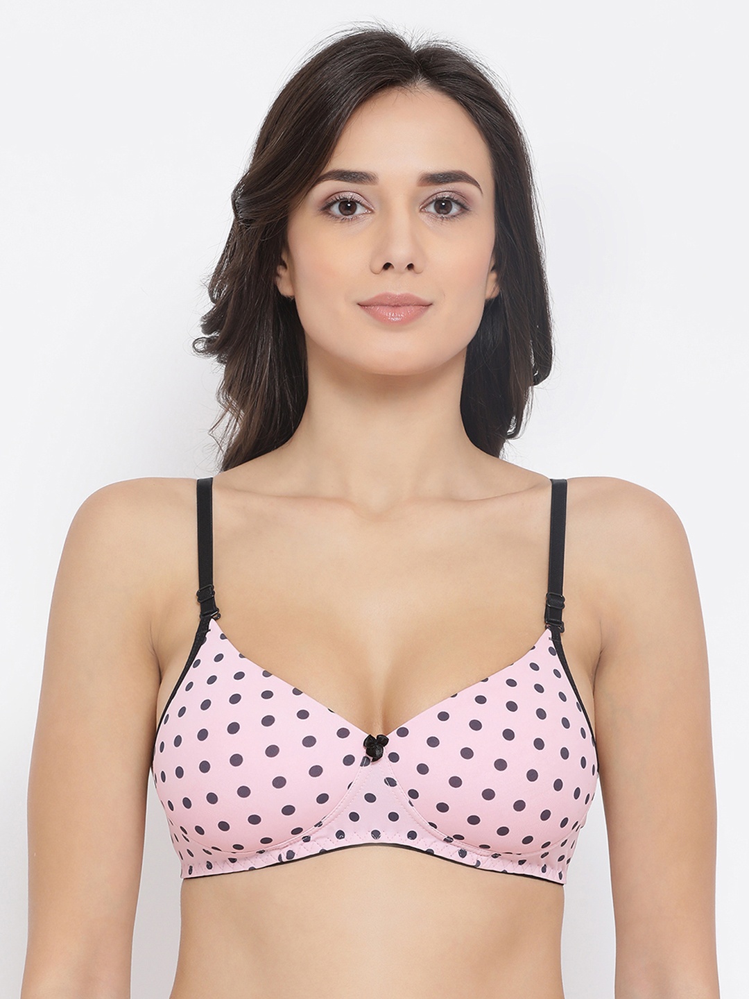 Clovia Pink & Black Printed Non-Wired Lightly Padded T-shirt Bra BR1439A2232