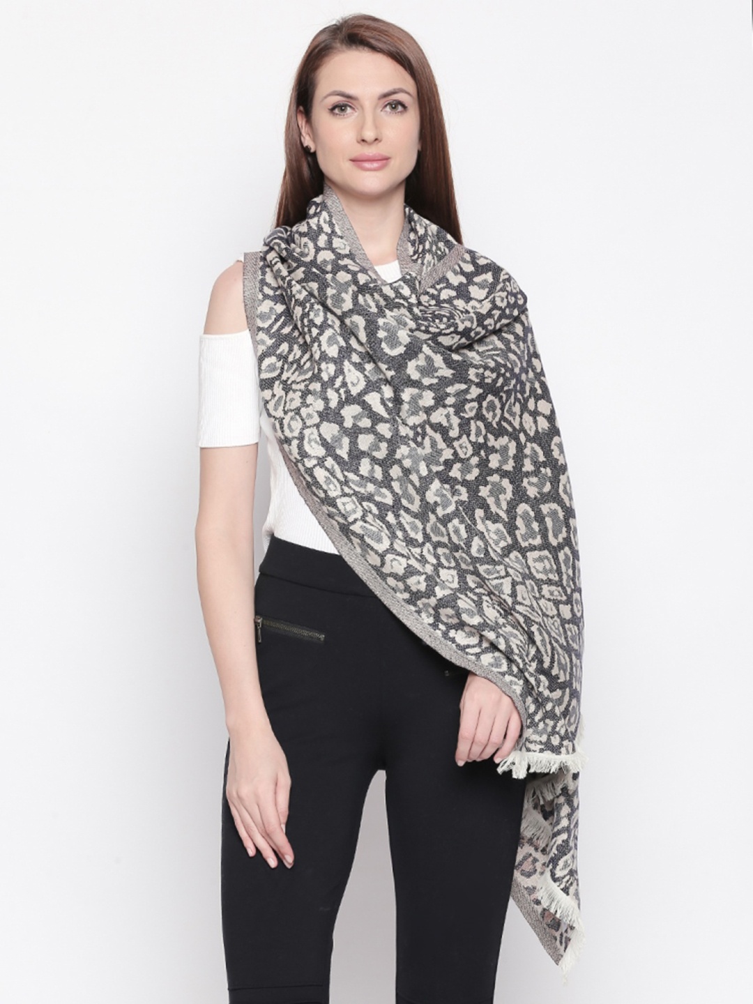 

Style Quotient Women Grey & White Animal Woven Design Shawl