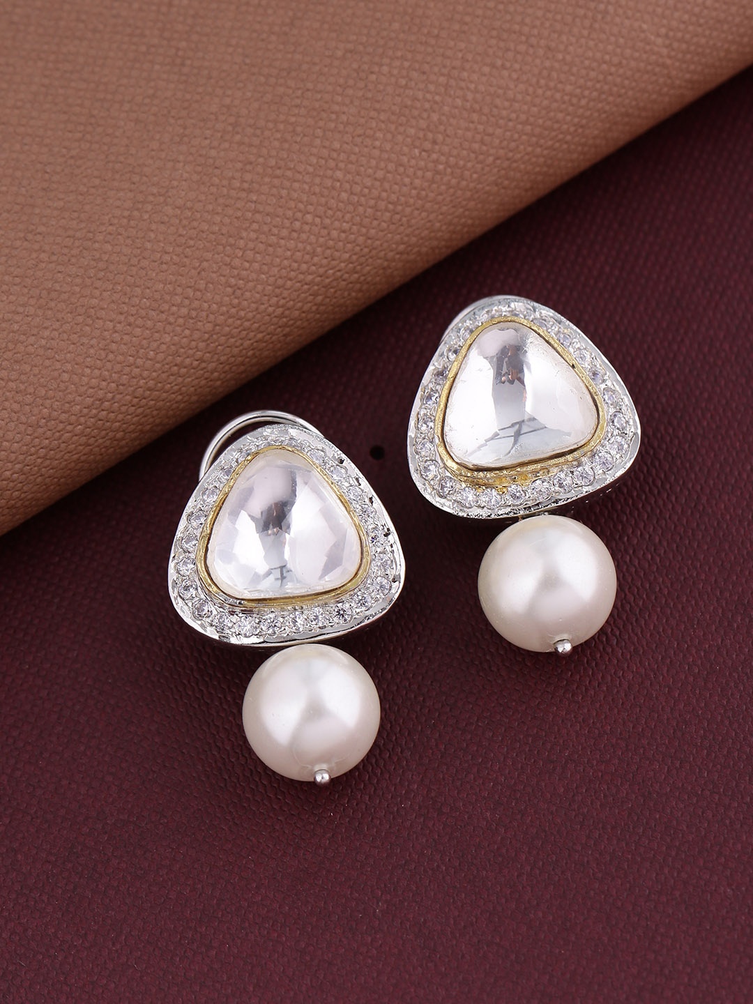 

Shoshaa Silver-Plated & Off-White Triangular Drop Earrings