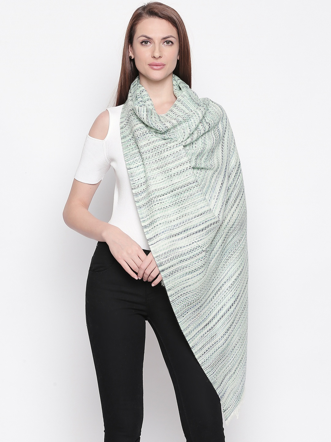 

Style Quotient Women Green & White Striped Shawl