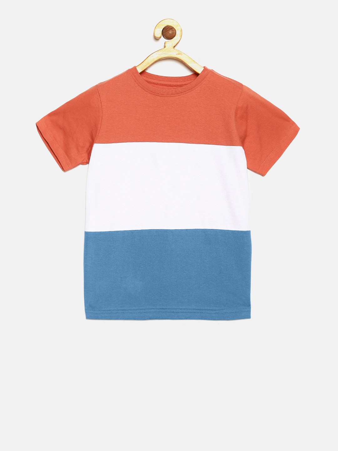 

DILLINGER Boys Coral Orange White Colourblocked Round Neck Pure Cotton T-shirt