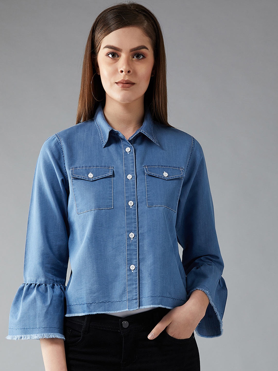 

DOLCE CRUDO Women Blue Solid Denim Jacket
