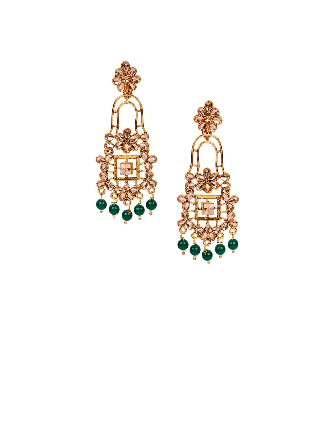 

ANIKAS CREATION Gold-Plated & Green Enamelled Classic Drop Earrings