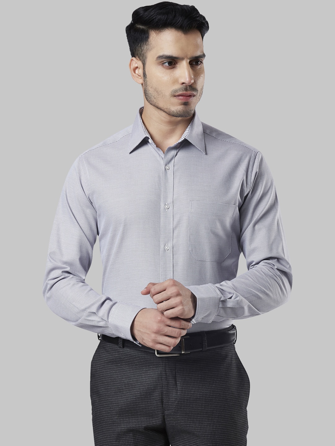 

Raymond Men Grey Slim Fit Self Design Formal Shirt