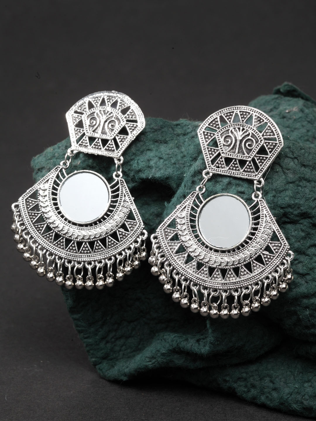 

Moedbuille Silver-Toned German Silver Oxidised Handcrafted Crescent Shaped Drop Earrings