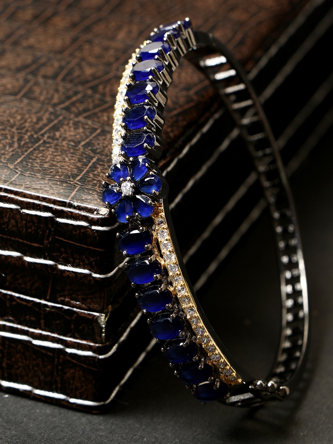

Bhana Fashion Rhodium-Plated & Blue Handcrafted Bangle-Style Bracelet