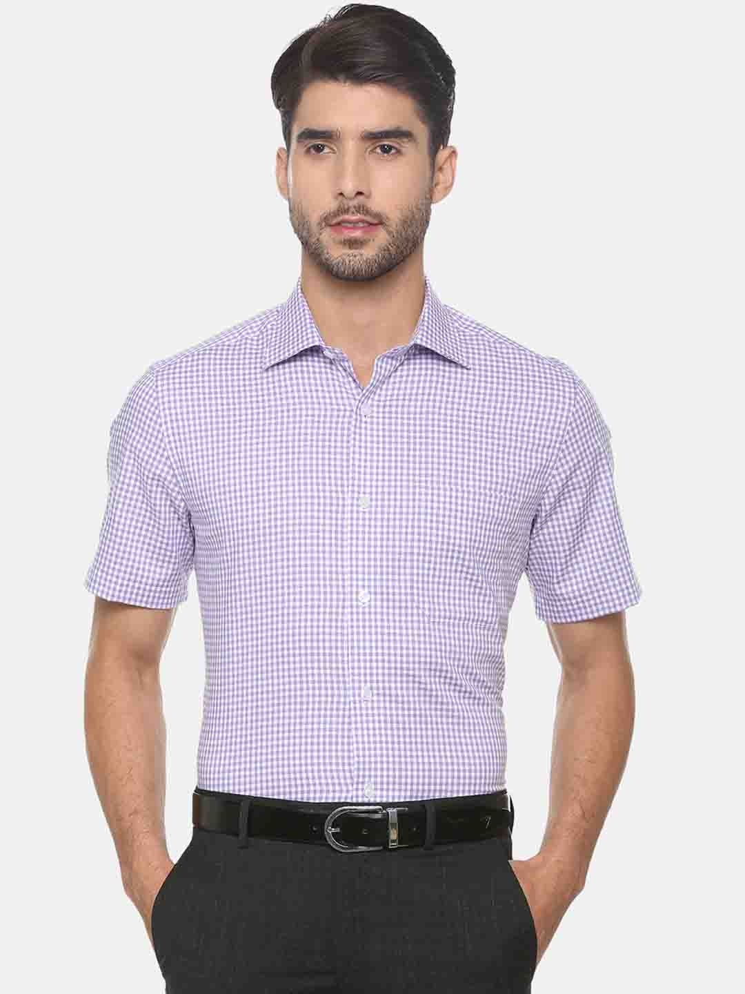 

Louis Philippe Permapress Men Purple & Off-White Regular Fit Checked Formal Shirt