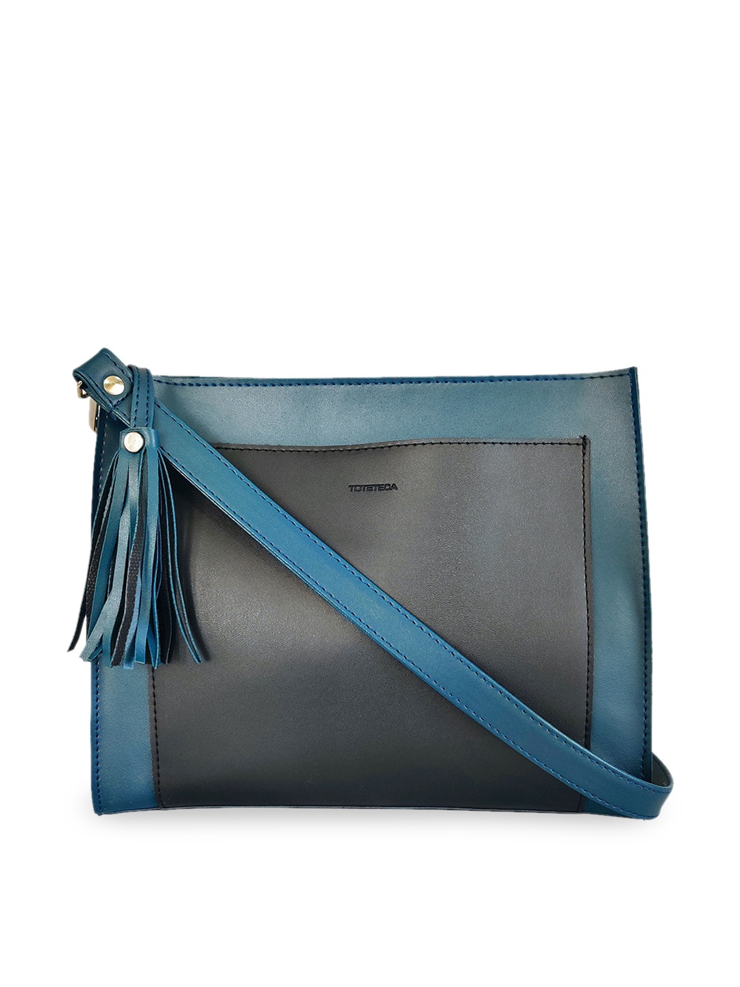 

Toteteca Blue & Black Colourblocked Shoulder Bag