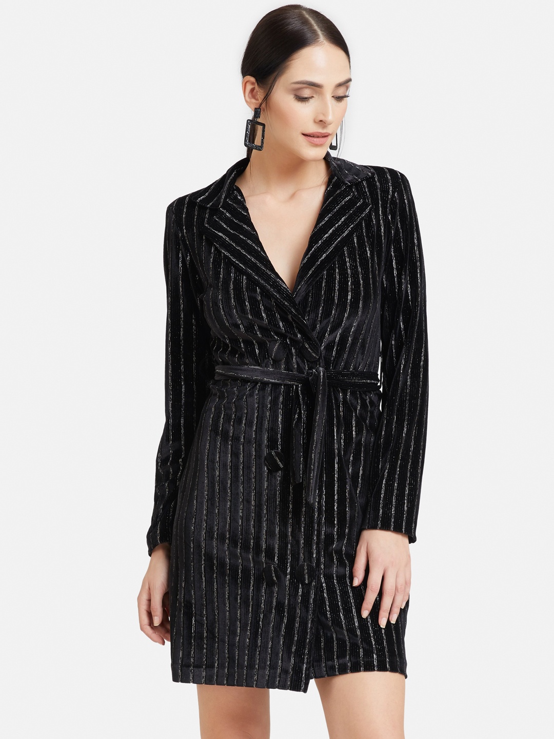 

Kazo Women Black Striped Shirt Dress