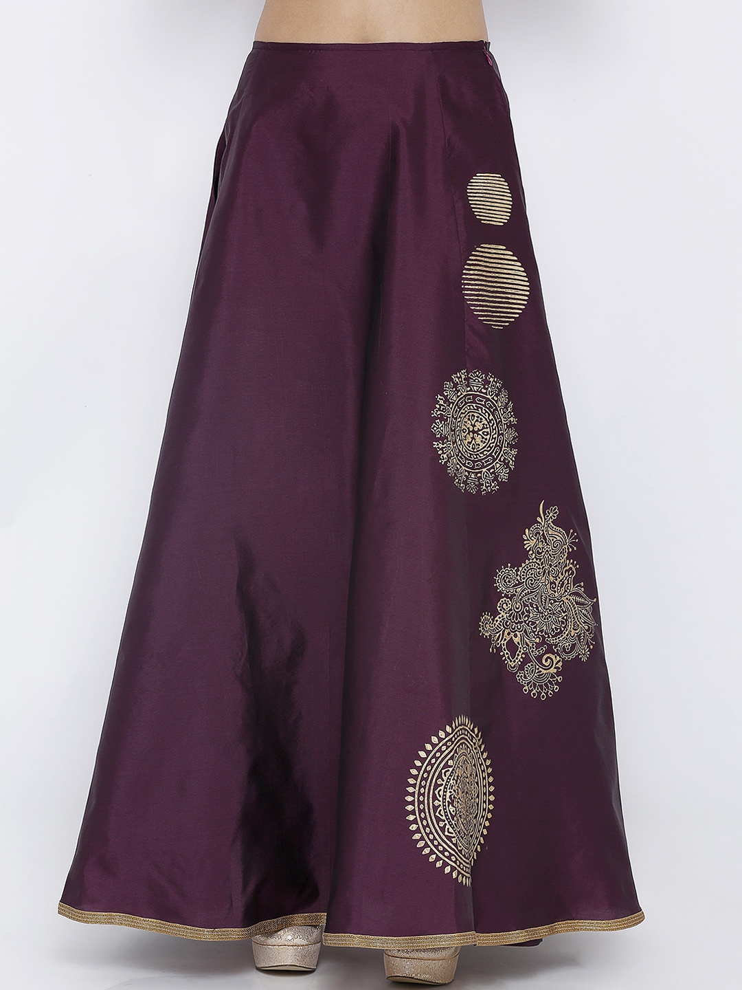 

Ira Soleil Women Burgundy & Gold-Toned Floral Printed Flared Maxi Skirt