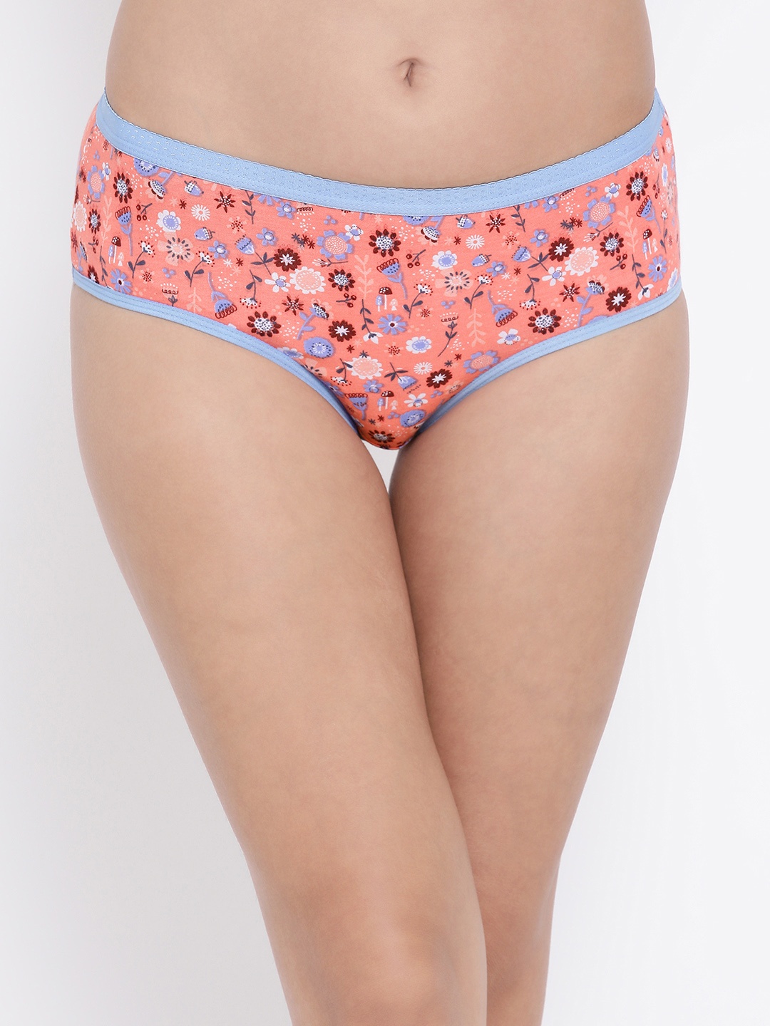 

Clovia Women Blue & Peach-Coloured Floral Printed Mid-Rise Hipster Brief PN3391P16S