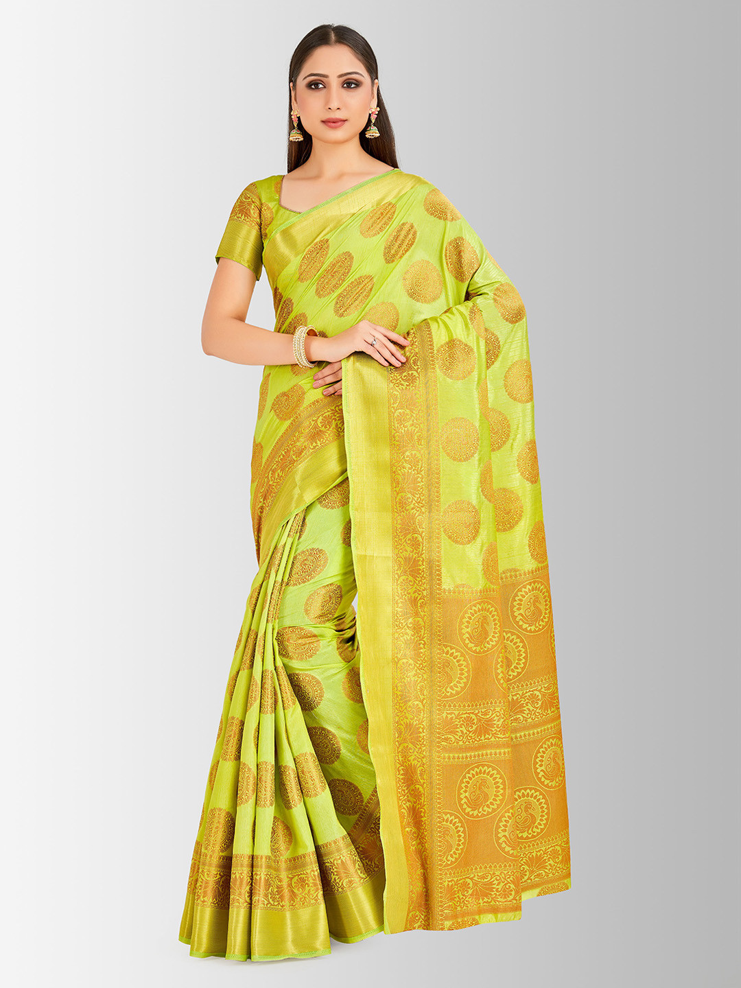 

MIMOSA Lime Green Art Silk Woven Design Kanjeevaram Saree