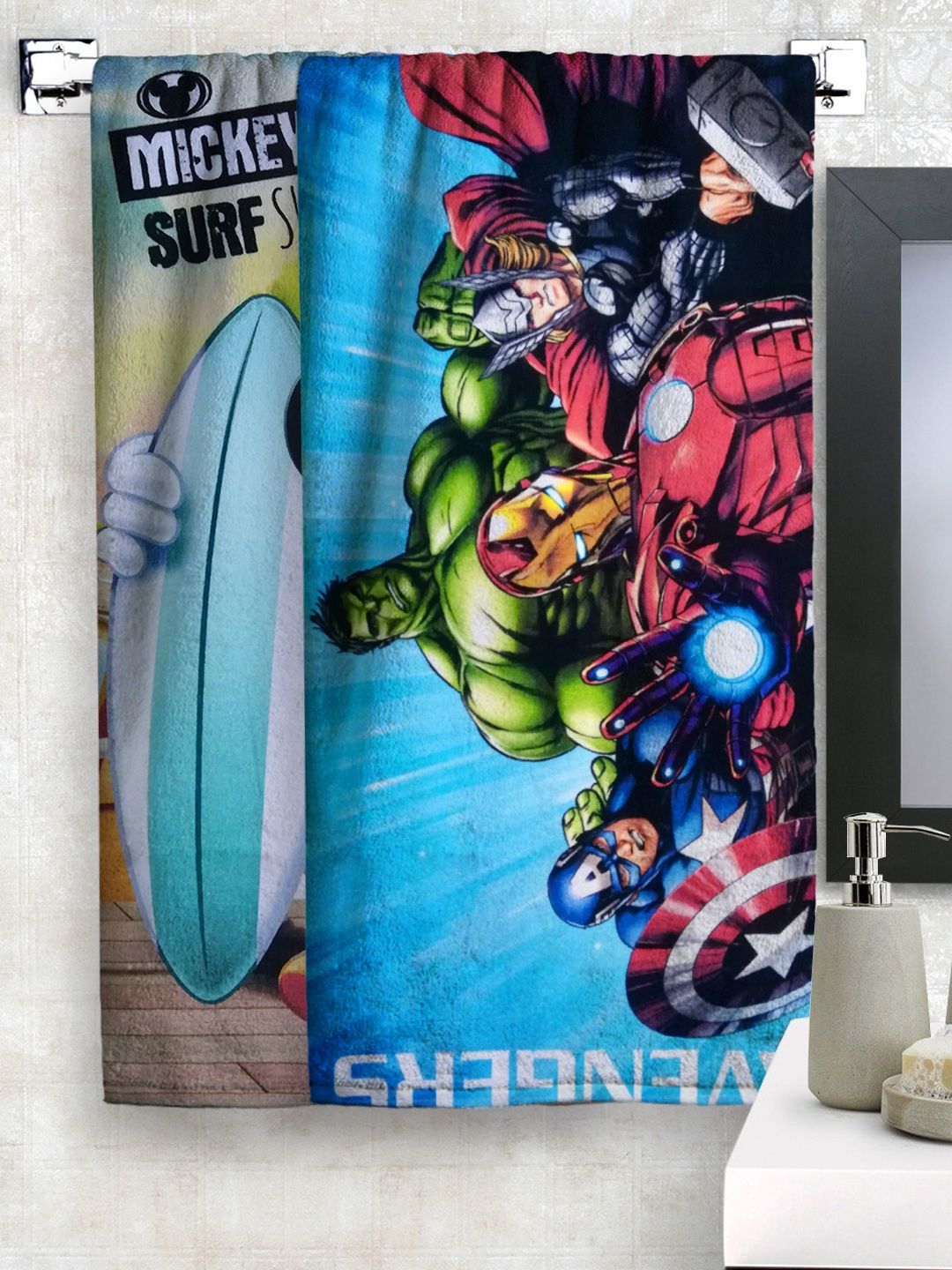 

Disney Kids Set Of 2 Marvel Heroes Print 350GSM Cotton Bath Towels, Blue