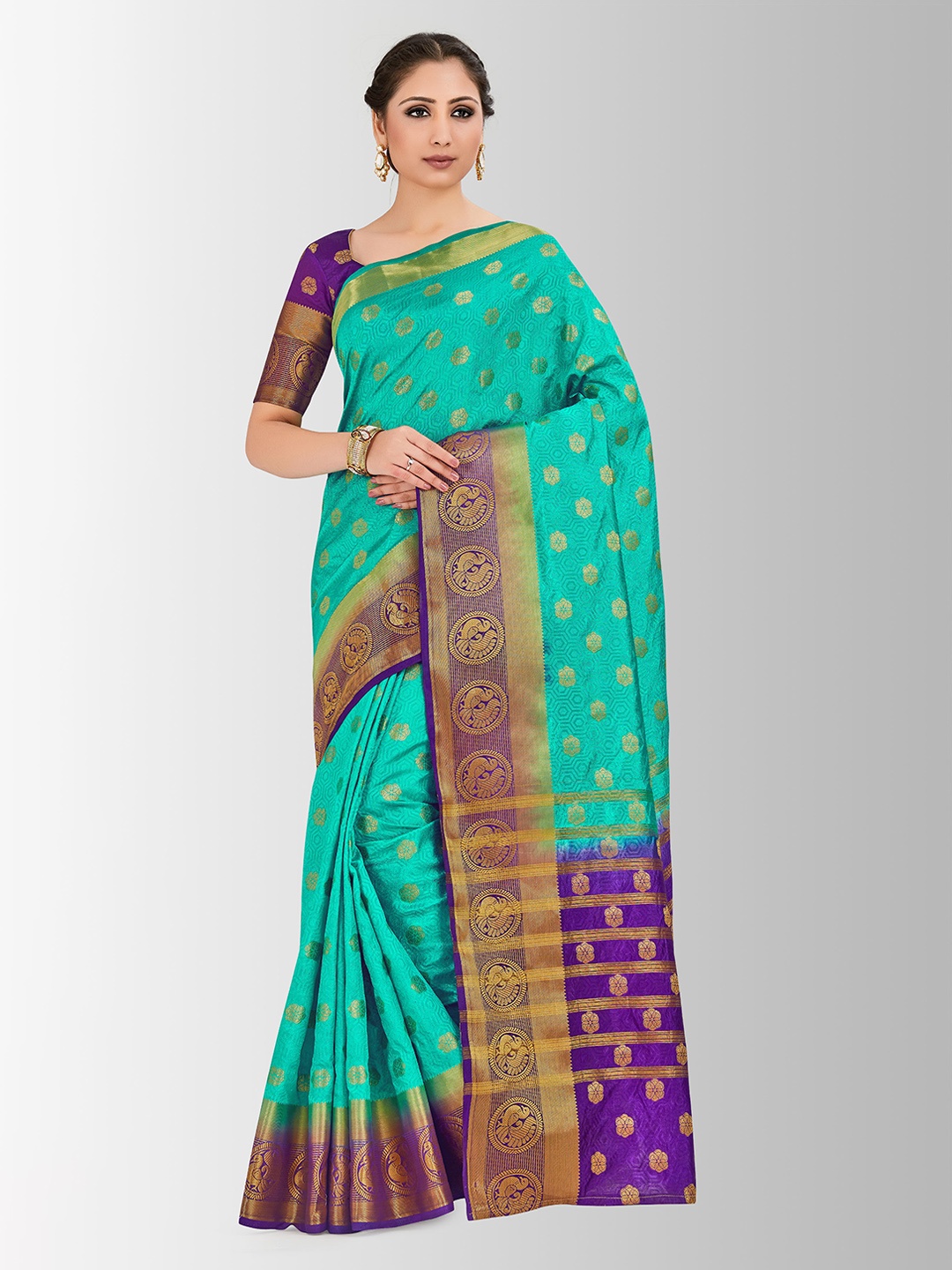 MIMOSA Sea Green & Purple Art Silk Woven Design Banarasi Saree