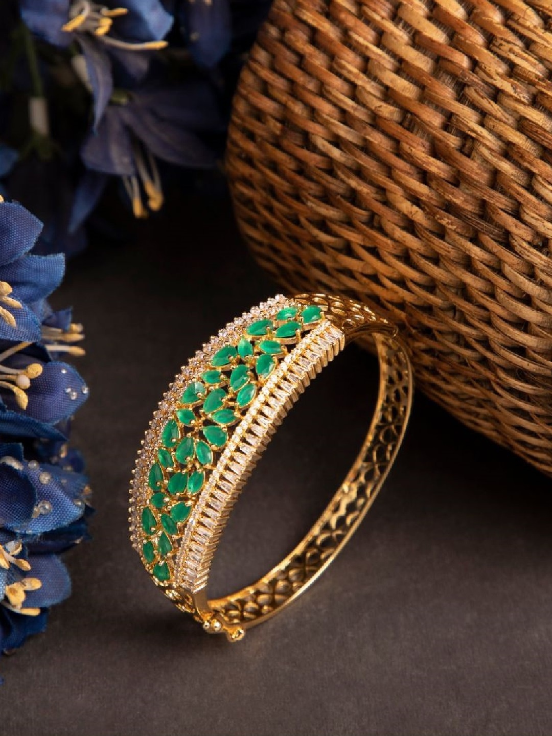 

Bhana Fashion Gold-Plated & Green Handcrafted Bangle-Style Bracelet