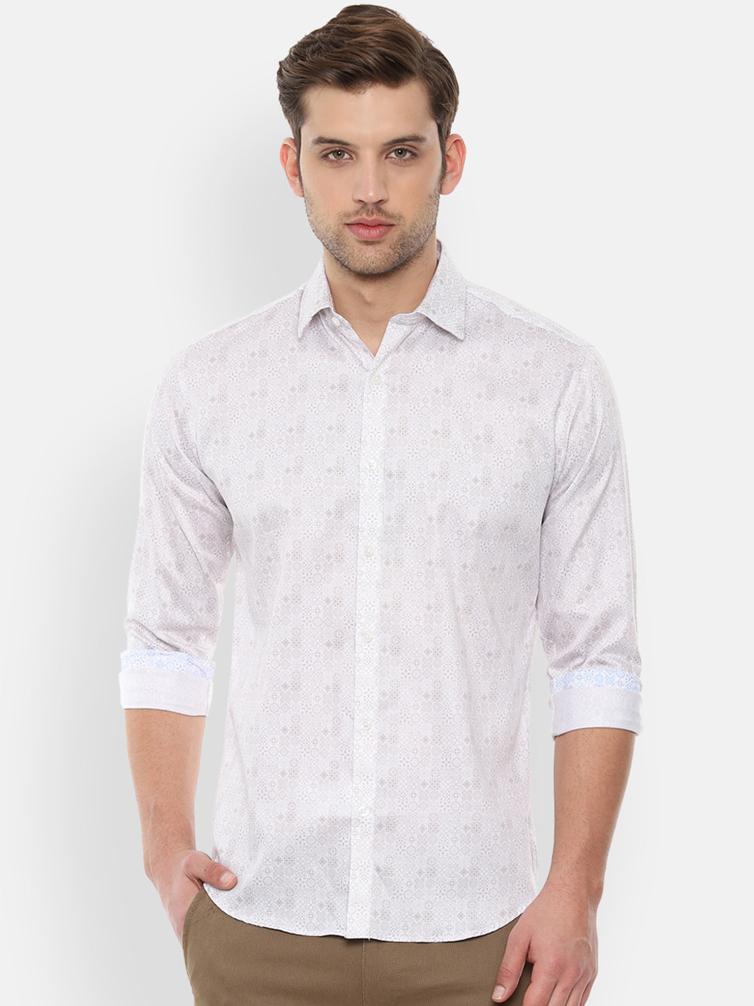 

V Dot Men White & Beige Slim Fit Printed Casual Shirt