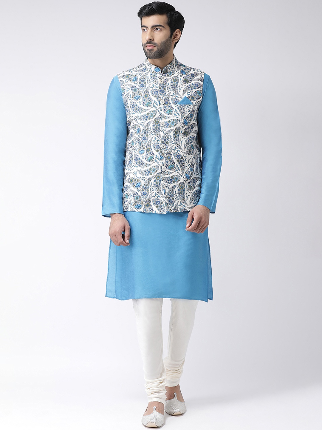 KISAH Men Blue & White Printed Kurta Set