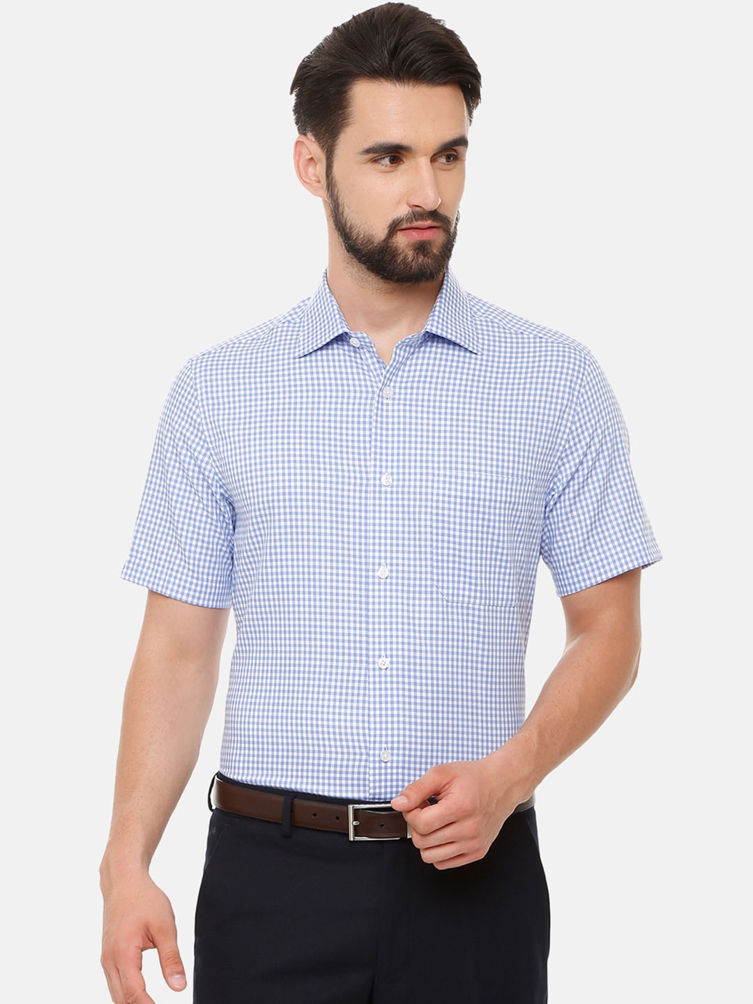 

Louis Philippe Permapress Men Blue & Off-White Regular Fit Checked Formal Shirt