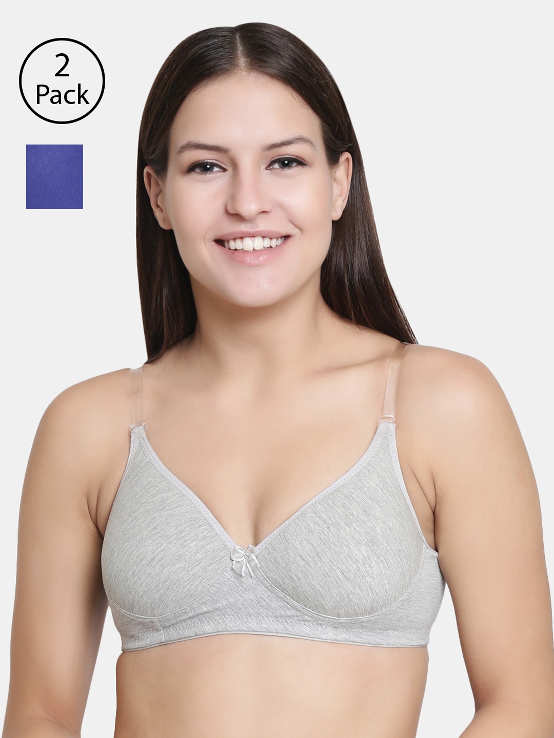 

Floret Pack of 2 Solid Non-Wired Lightly Padded T-shirt Bra F20560, Grey melange