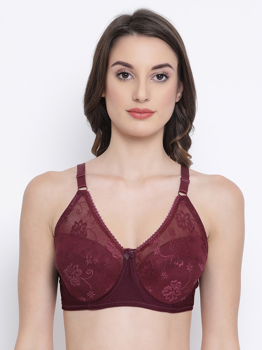 

Clovia Maroon Self Design Padded Wired Full Figure Bra BR1982P0936C