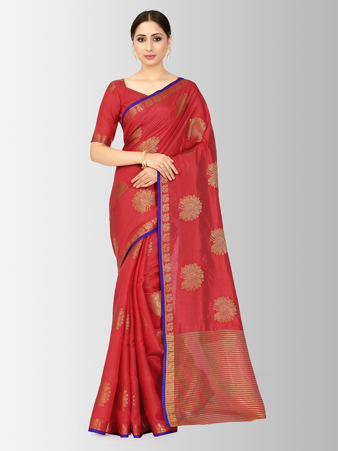

MIMOSA Red Art Silk Embellished Kanjeevaram Saree
