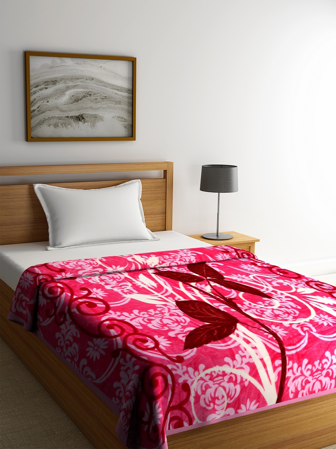 

BOMBAY DYEING Pink Ethnic Motifs Heavy Winter 600 GSM Single Bed Blanket