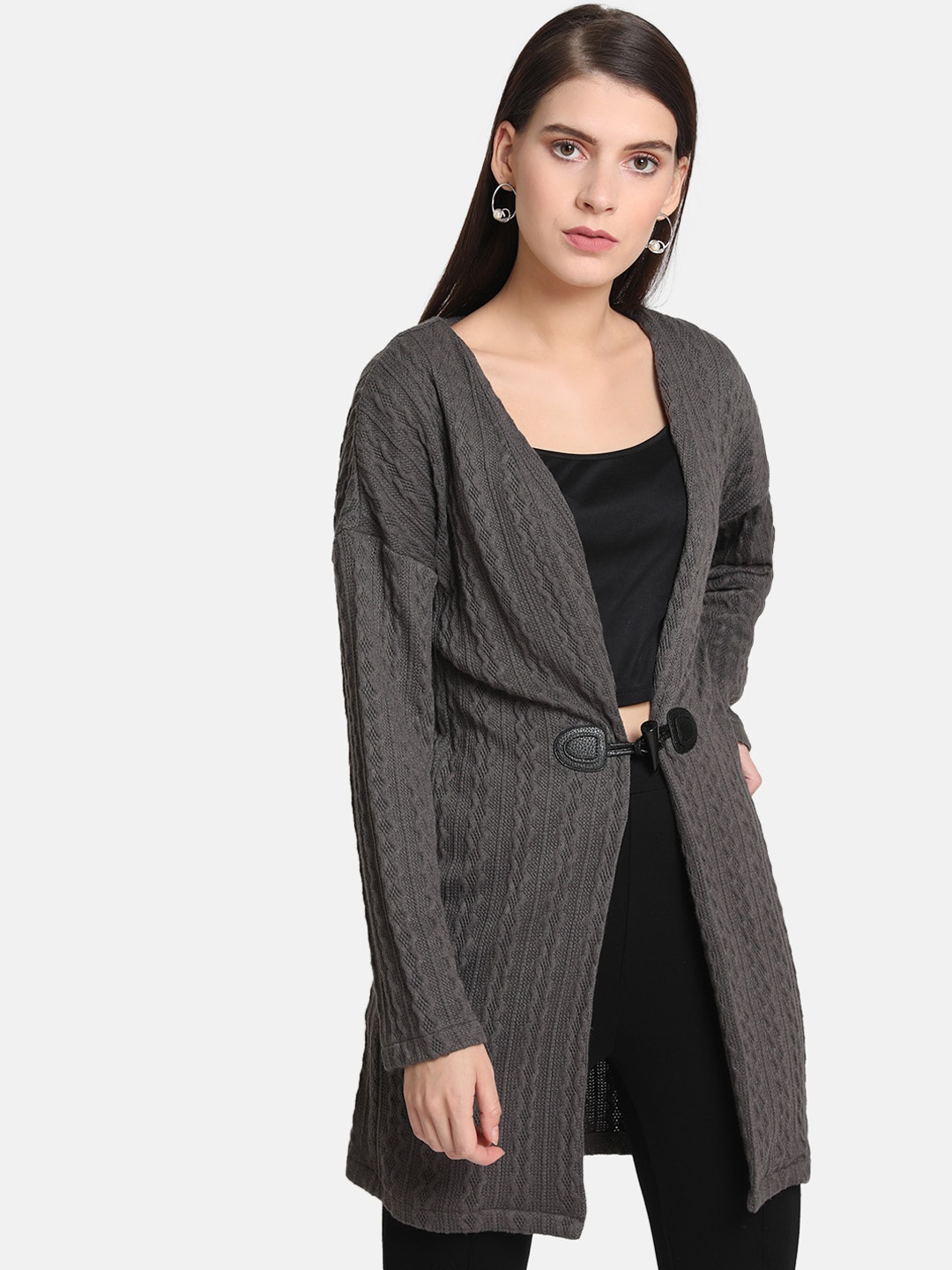 

Kazo Women Grey Solid Tie-Up Shrug